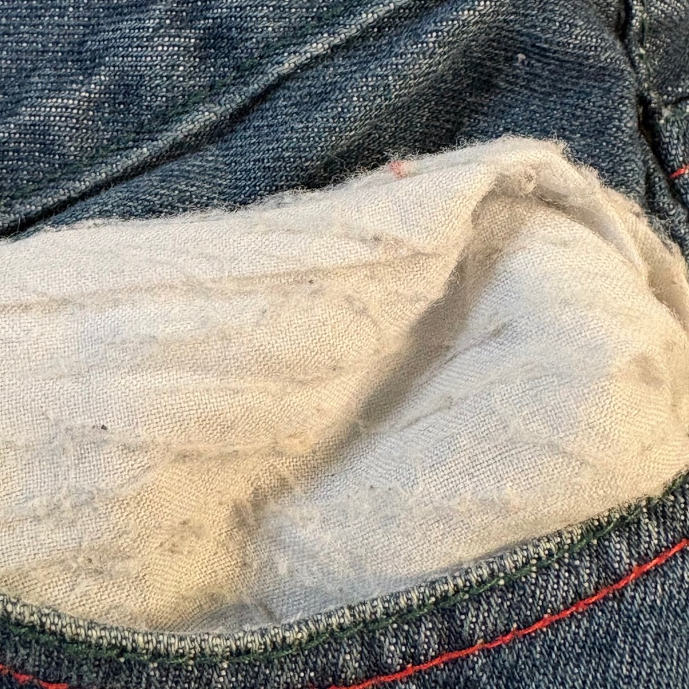 Refuse Premium Denim Mens Jeans Size 36-Tag Red Green Contrast Stitching Relaxed - Picture 6 of 14